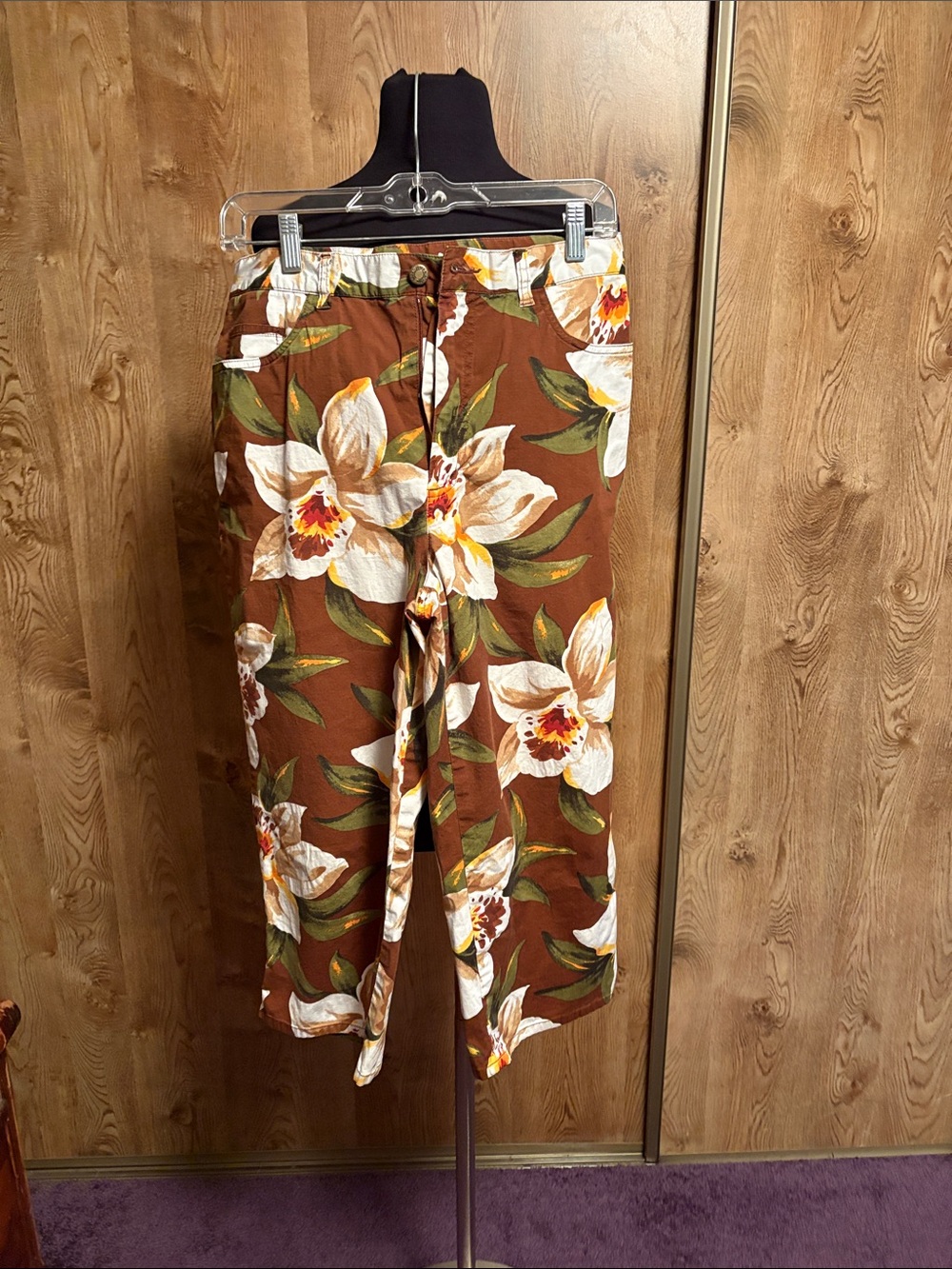 Brown Floral Wide-Leg Pants
